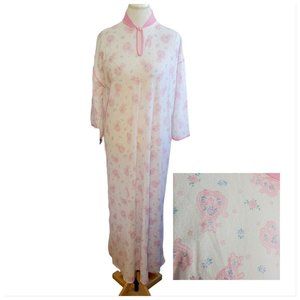 Vintage 80s Womens S/M Cat Lover Long Nightgown White Pink Novelty‎ Print